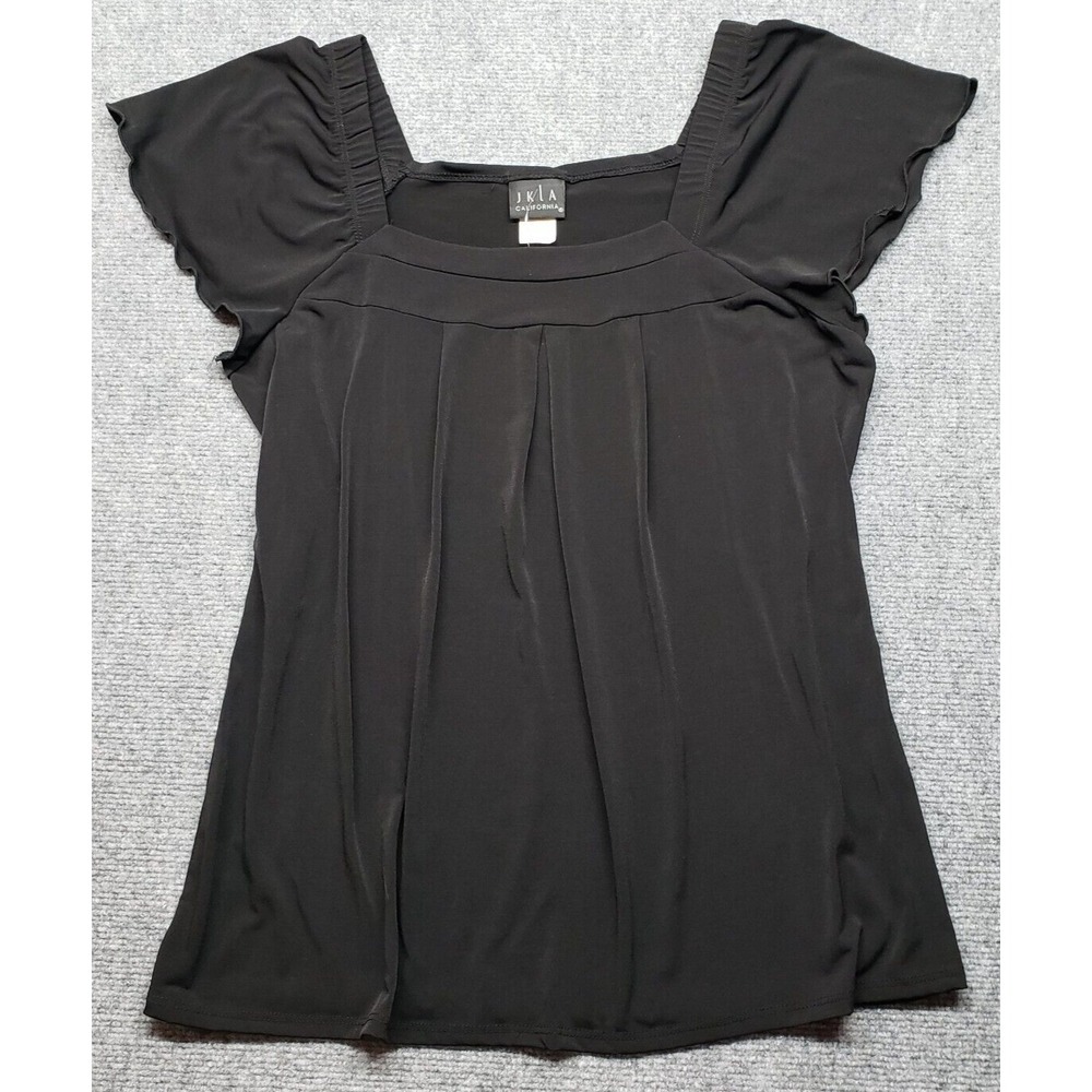 JKLA California Blouse Womens L Black Square Neck Cap Sleeve Solid Pullover New